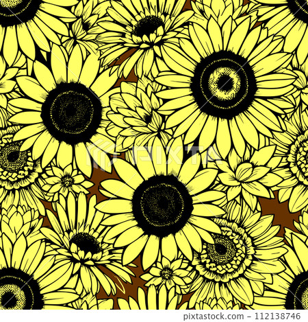 seamless pattern of large yellow flowers, repeating design, texture, background 112138746