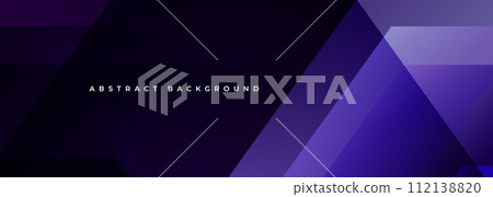 Dark violet modern abstract wide banner with geometric shapes. Dark purple abstract background. 112138820