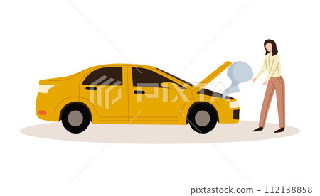 Car accident. Crash, collision at road traffic. Auto collision. Damaged vehicles, road accident collision 112138858