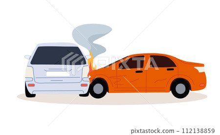 Car accident. Crash, collision at road traffic. Auto collision. Damaged vehicles, road accident collision 112138859