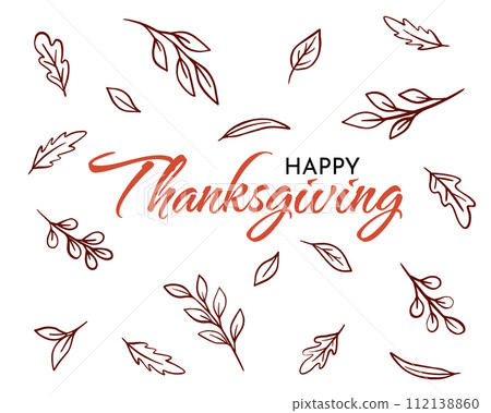 Happy Thanksgiving lettering background with leafs. Vector illustration 112138860