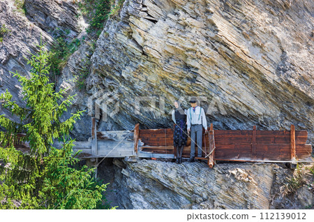 suspension bridges in the swiss alps 112139012