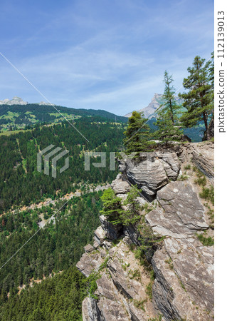 suspension bridges in the swiss alps 112139013