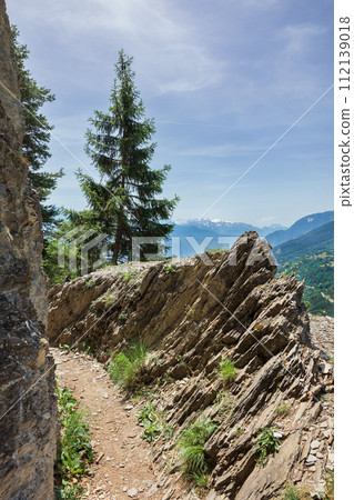 suspension bridges in the swiss alps 112139018
