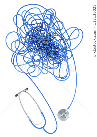 Stethoscope tangled knot, 3D rendering Stethoscope tangled knot, 3D rendering 112139023