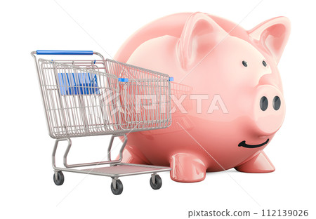 Shopping Cart with Piggy bank. 3D rendering Shopping Cart with Piggy bank. 3D rendering 112139026