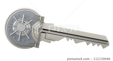 Key with safe combination lock. Security and protect, concept. 3D rendering 112139046