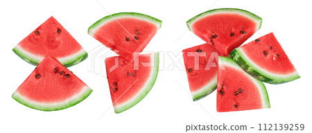 Slices of watermelon isolated on white background. Top view. Flat lay 112139259