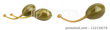 Capers isolated on white background. Pickled or canned capers. Capers isolated on white background. Pickled or canned capers. 112139278