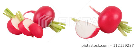 Radish with slices isolated on white background with full depth of field 112139287