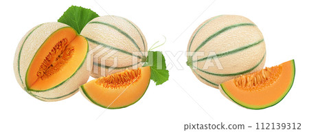 Cantaloupe melon isolated on white background with full depth of field, Cantaloupe melon isolated on white background with full depth of field, 112139312