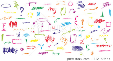 Hand drawn charcoal crayon scribbles set 112139363