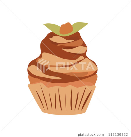 Cupcake on a white background. Icon. Isolated sweet cake decorated with berry. Vector illustration. Cupcake on a white background. Icon. Isolated sweet cake decorated with berry. Vector illustration. 112139522