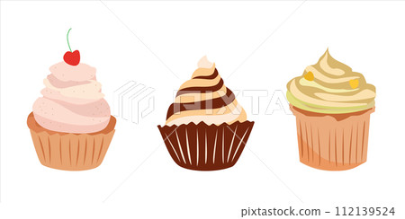 Set of different cakes cupcakes, pastry, biscuit, cookie. Hand drawing. Vector. Set of different cakes cupcakes, pastry, biscuit, cookie. Hand drawing. Vector. 112139524