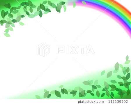Fresh green leaves and rainbow frame 112139902