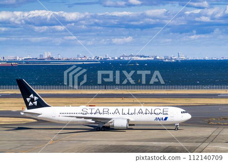 Scenery of Haneda Airport, airplane taxiing, Ota Ward, Tokyo 112140709