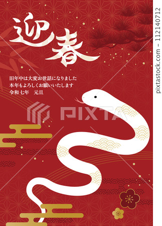 2025 Year of the Snake New Year's card template vertical_vector illustration 112140712