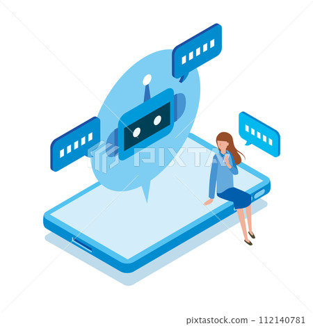 Woman talking to AI Woman talking to AI 112140781