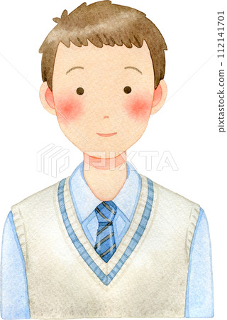 Watercolor illustration of a male student (high school boy/middle school boy) wearing a school vest 112141701