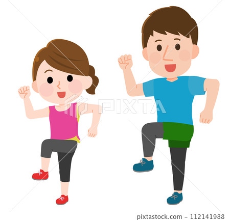 男人和女人做有氧運動的插圖 112141988