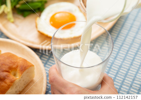 Breakfast image of milk and bread Breakfast image of milk and bread 112142157