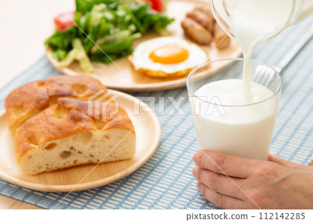 Breakfast image of milk and bread Breakfast image of milk and bread 112142285