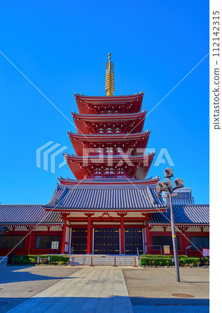 Five-storied pagoda of Sensoji Temple, Asakusa 2-chome, Taito-ku, Tokyo in autumn Five-storied pagoda of Sensoji Temple, Asakusa 2-chome, Taito-ku, Tokyo in autumn 112142315