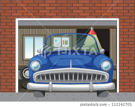 Vintage Car Parked in Brick Garage Vintage Car Parked in Brick Garage 112142705