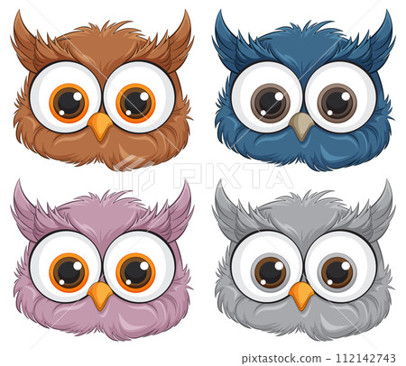 Colorful Cartoon Owls Collection 112142743