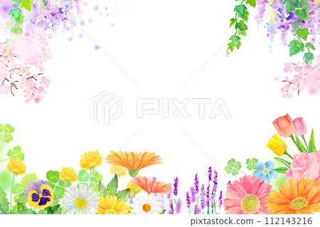 Decorative frame of watercolor flowers 112143216