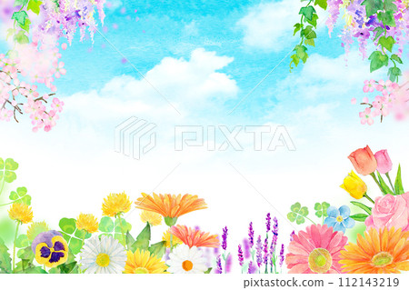 Decorative frame of watercolor flowers 112143219