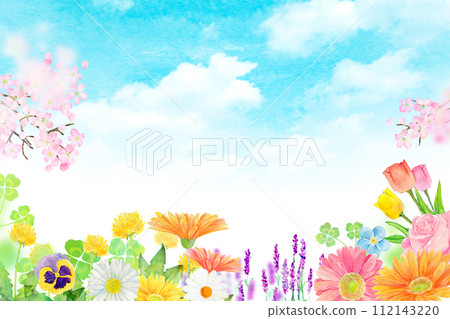 Decorative frame of watercolor flowers Decorative frame of watercolor flowers 112143220
