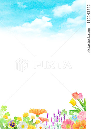 Decorative frame of watercolor flowers 112143222