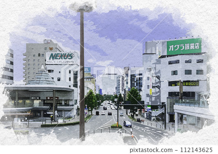 水彩風格高崎站西口交響樂路群馬縣高崎市 水彩風格高崎站西口交響樂路群馬縣高崎市 112143625
