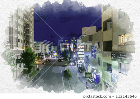 Watercolor style Takasaki Station West Exit Kannon Street Takasaki City, Gunma Prefecture 112143646