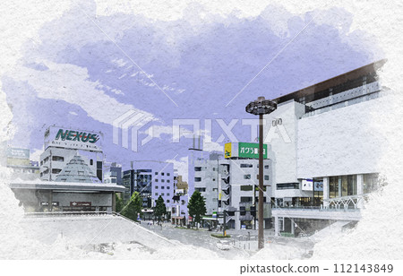 Watercolor style, Takasaki Station West Exit, Takasaki City, Gunma Prefecture Watercolor style, Takasaki Station West Exit, Takasaki City, Gunma Prefecture 112143849
