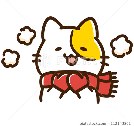 Deformed upper body illustration of a cute cat character wearing a muffler and gloves Deformed upper body illustration of a cute cat character wearing a muffler and gloves 112143861
