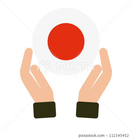 手拿著圓形的日本國旗。向量。 手拿著圓形的日本國旗。向量。 112145452