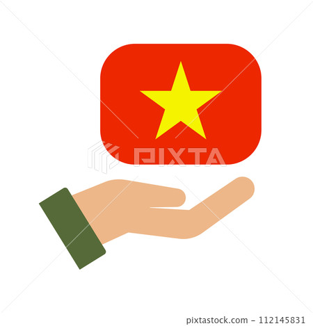 持有越南國旗的人的圖標。向量。 持有越南國旗的人的圖標。向量。 112145831