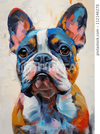 使用類似油畫的技術繪製的法國鬥牛犬色彩鮮豔、生動的肖像。 112146278
