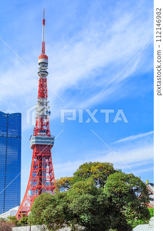 [Tokyo cityscape] Tokyo Tower and Azabudai Hills (from Shiba Park) 112146982