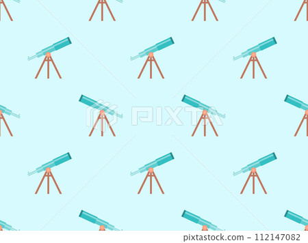 Telescope seamless pattern. Telescope on a tripod. Telescopes of various types in flat style. Icon design for print, banners and advertising. Vector illustration Telescope seamless pattern. Telescope on a tripod. Telescopes of various types in flat style. Icon design for print, banners and advertising. Vector illustration 112147082