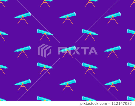 Telescope seamless pattern. Telescope on a tripod. Telescopes of various types in flat style. Icon design for print, banners and advertising. Vector illustration Telescope seamless pattern. Telescope on a tripod. Telescopes of various types in flat style. Icon design for print, banners and advertising. Vector illustration 112147083