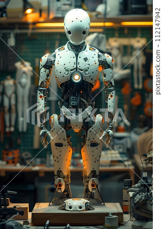 Hyper-realistic Robot in Futuristic Workshop 112147942