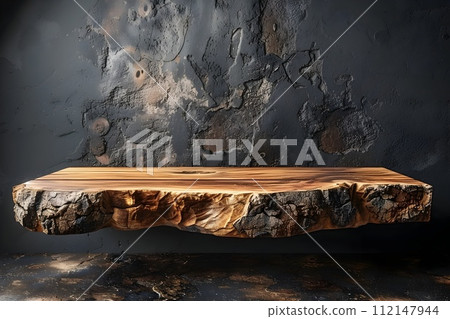 Industrial Style Wood Grain Table in a Post-Apocalyptic Background 112147944
