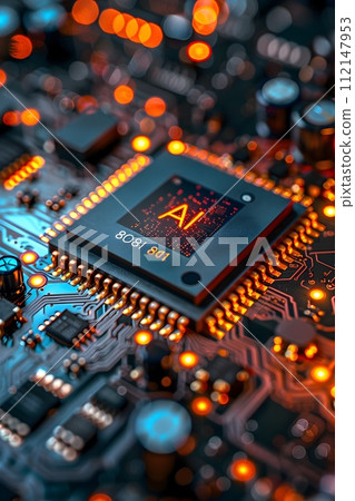 Microcontroller Circuit Board with Bright Orange Light Microcontroller Circuit Board with Bright Orange Light 112147953