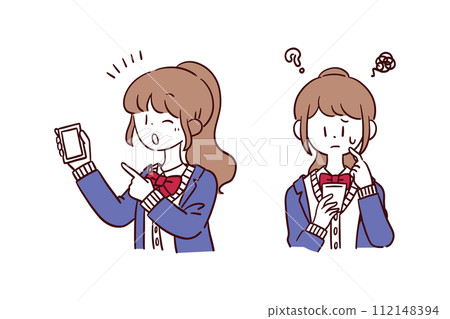 Illustration material set of students operating smartphones 112148394