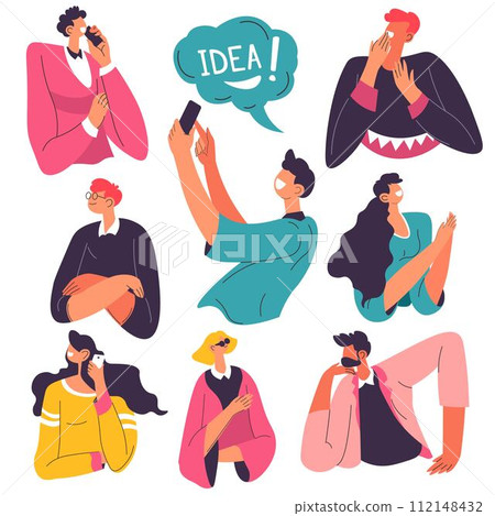 People using phones to communicate and talk vector People using phones to communicate and talk vector 112148432