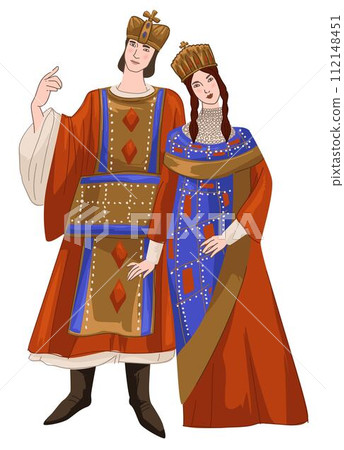 Man and woman wearing traditional Byzantine suit Man and woman wearing traditional Byzantine suit 112148451