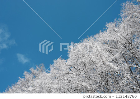 Landscape of snowy mountains and blue sky 112148760